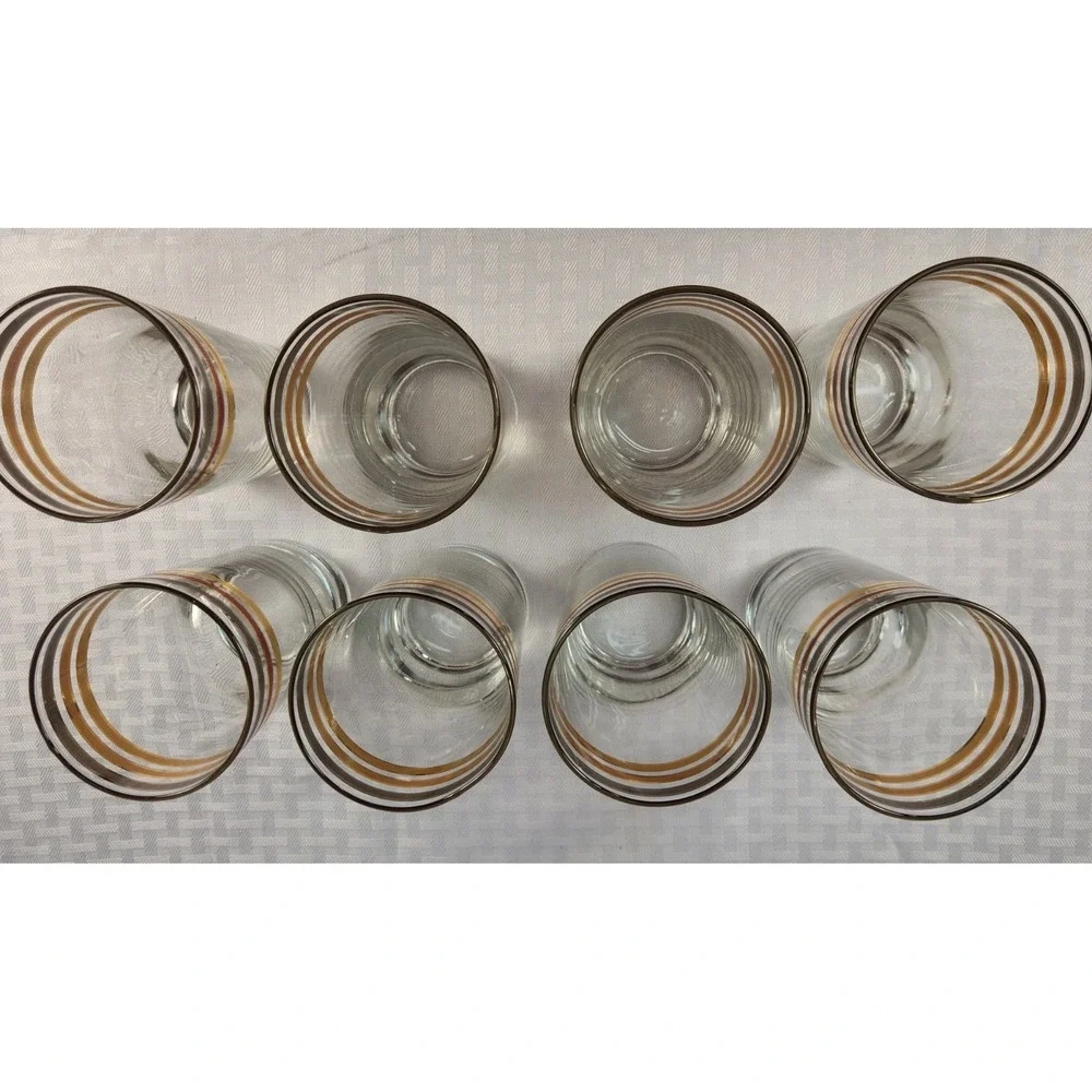 Set Of 8 Culver LTD Gold Banded Rondo 12 Oz. MCM Tall Drinking Bar Glasses 5.5